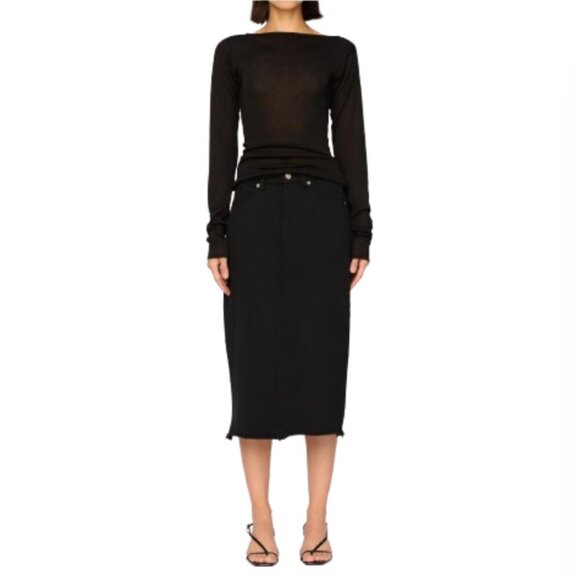 DL1961 Alma Midi Skirt Womens 30 Black French Terry High Rise Cotton Ultra Soft - Picture 14 of 14